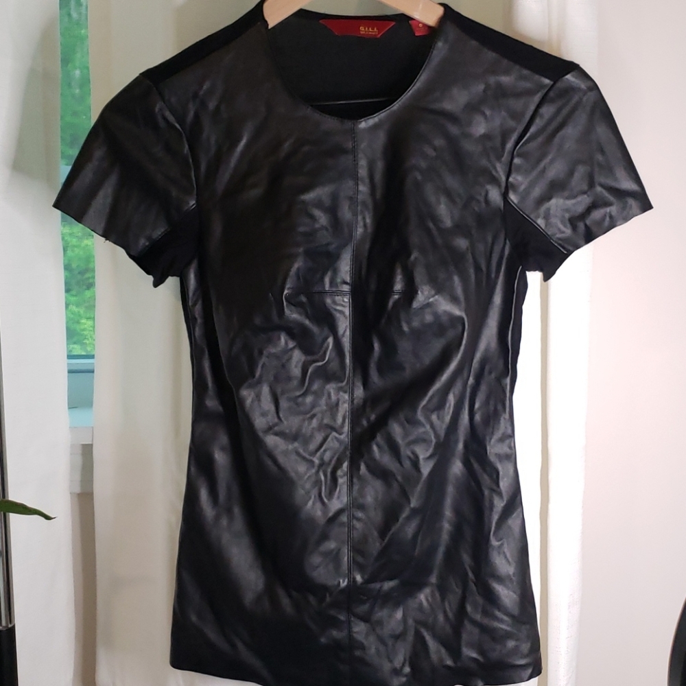 Faux leather T shirt